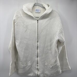 Fresh Produce White Waffle Zip Front Jacket Hood Lightweight Oversized XL Cotton